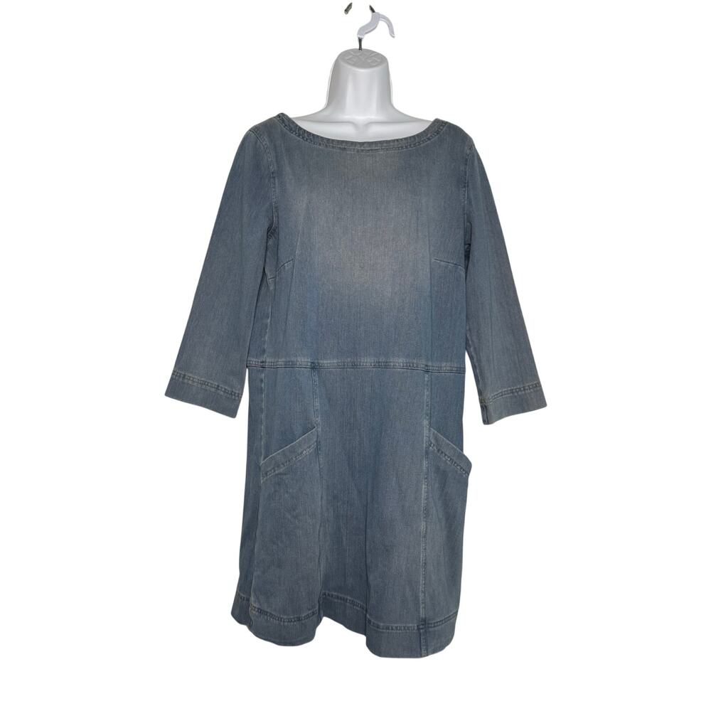 AG Adriano Goldschmied Denim Dress Womens MEDIUM Blue 3/4 Sleeve Cocoon Shift